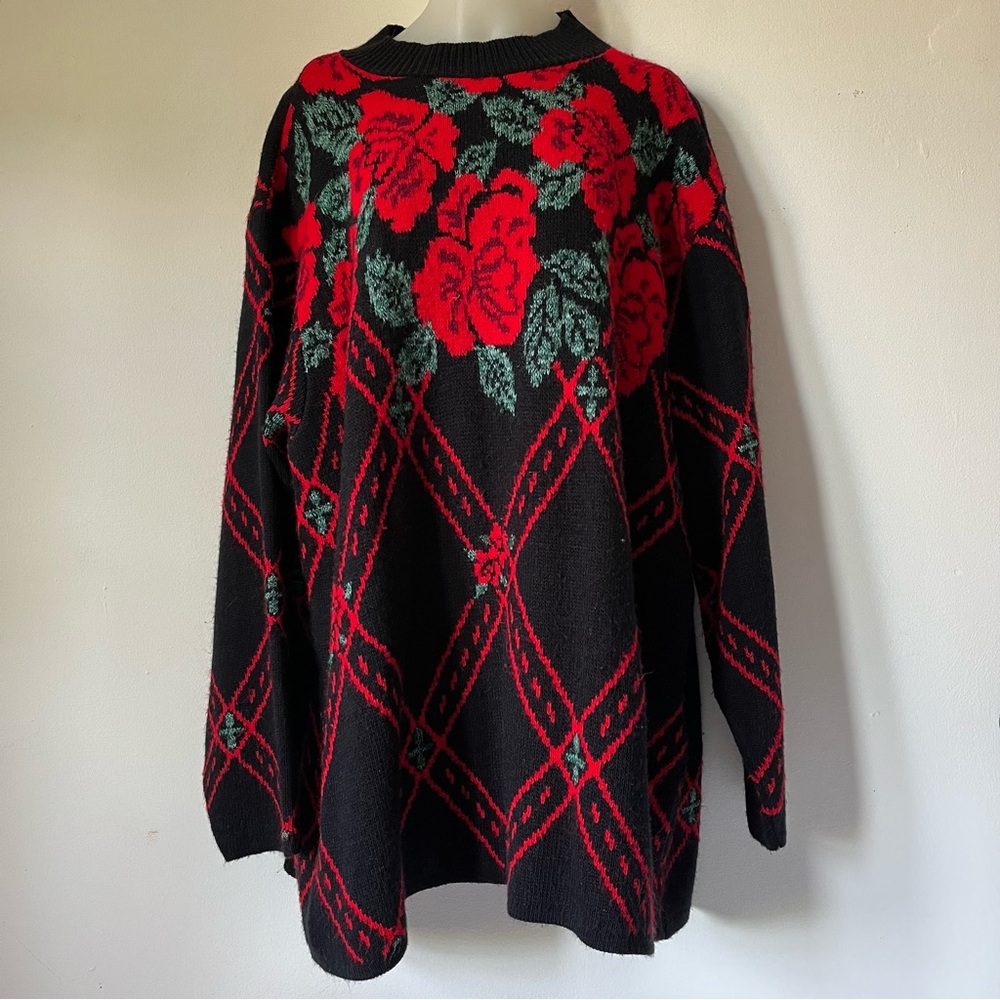 Floral black and red oversized festive sweater